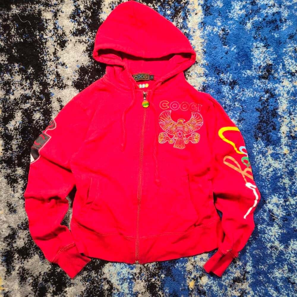 Vintage Coogi Y2K Embroidered Eagle Full-Zip Hoodie Red
